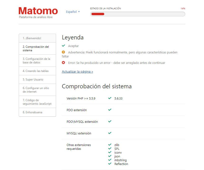 installation matomo step 2