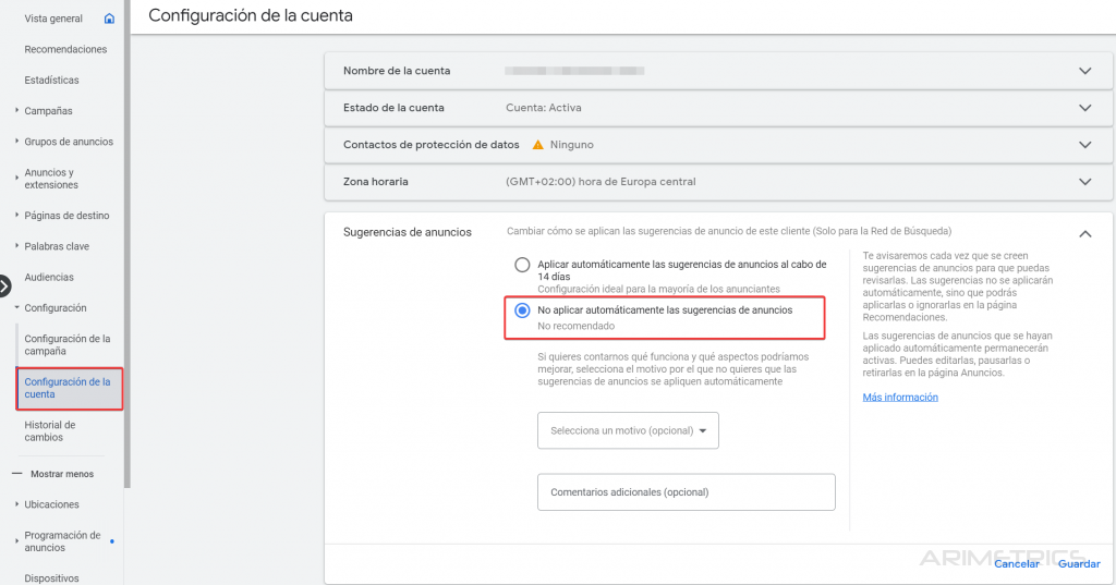 Disable Ad Suggestions in Google Ads